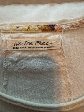 We The Free Cream Tee with Multicolor Floral Neck Trim